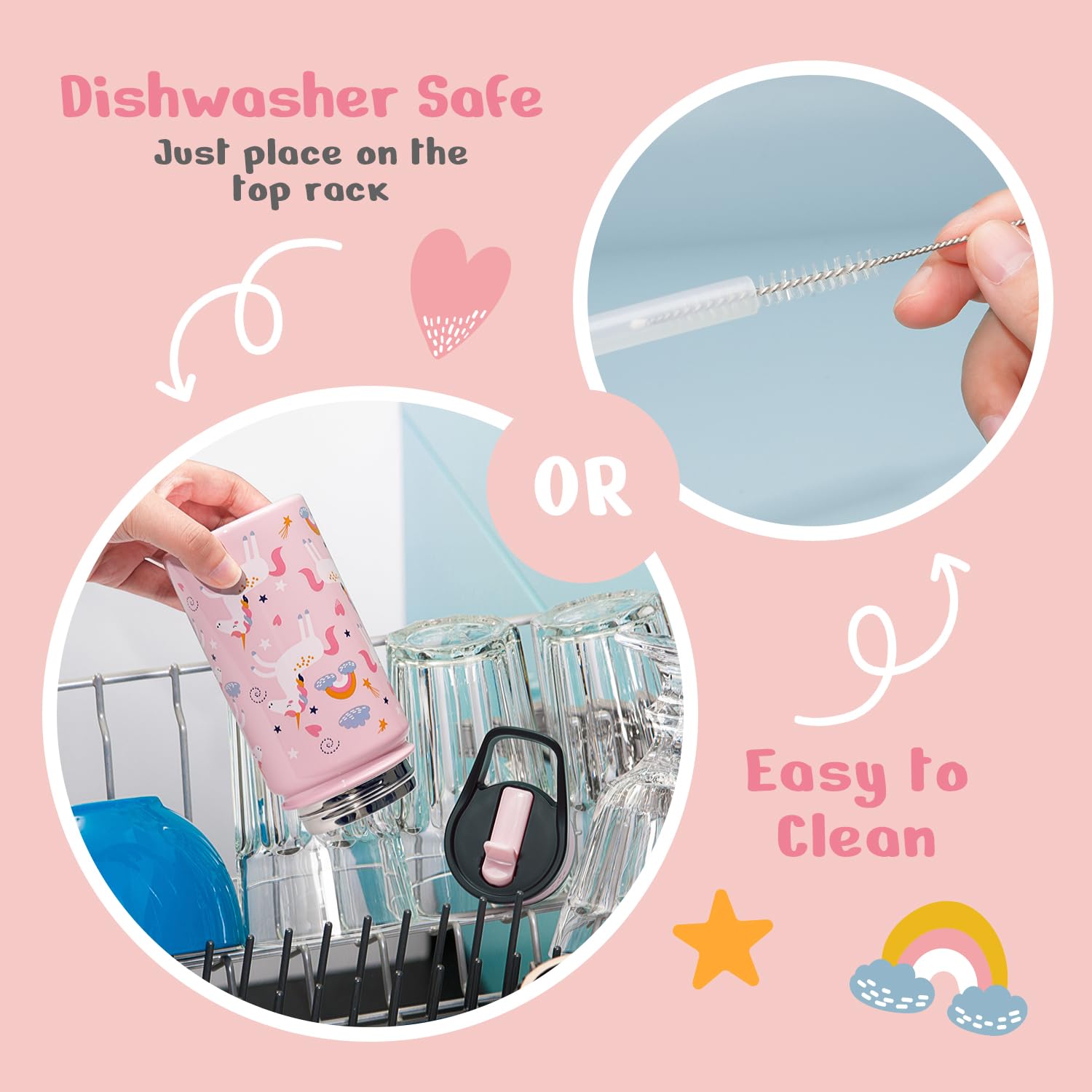 2-Pack Kids Water Bottle, Buzio 14 Oz Toddler Stainless Steel Insulated Water Bottles With Tritan Straw Lid, Leak Proof Bpa-Free